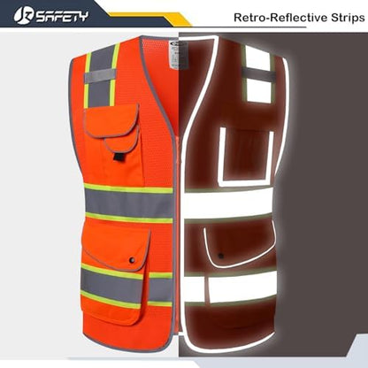 JKSafety Safety Vest for Men Women Reflective Hi Vis JK100 Orange M - Image 4