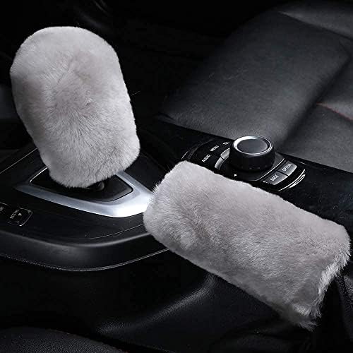 3Pcs/Set Pure Wool Fur Furry Steering Wheel Cover, Soft Fluffy Handbrake Cover - Image 4