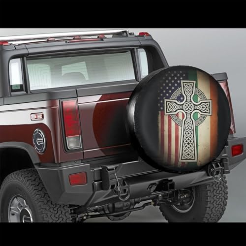 Retro American Irish Cross St. Patrick's Day Flag Spare Tire Cover, 15 inch - Image 3