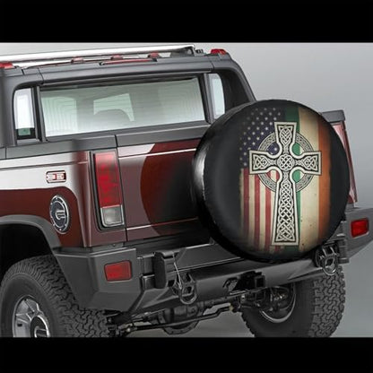 Retro American Irish Cross St. Patrick's Day Flag Spare Tire Cover, 14 inch - Image 3
