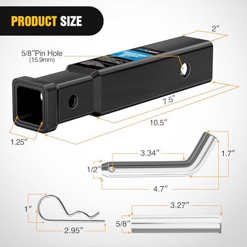 Nilight Trailer Hitch Receiver Extender Adapter | 2" to 1-1/4" Hitch Adapter - Image 2
