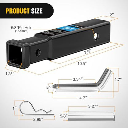 Nilight Trailer Hitch Receiver Extender Adapter | 2" to 1-1/4" Hitch Adapter - Image 2