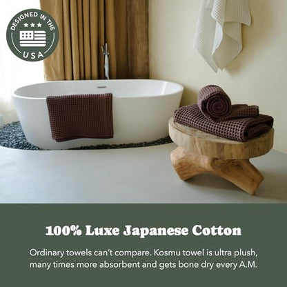 Luxury Organic Japanese Cotton Waffle Bath Towel | Thick, Quick Dry Bathroom - Image 3