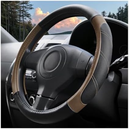 14.5-15 Inch Leather Steering Wheel Cover, Non Slip by HAMOJUF