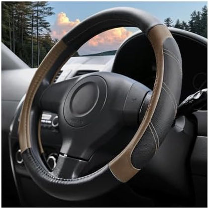 14.5-15 Inch Leather Steering Wheel Cover, Non Slip by HAMOJUF