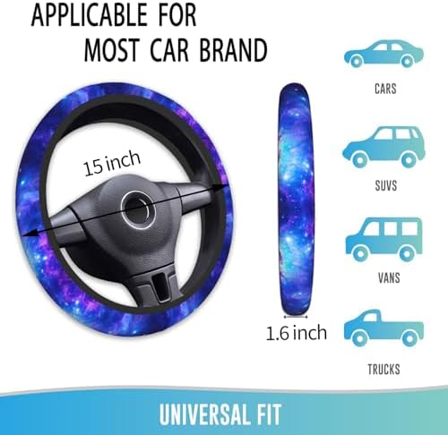 Elastic Steering Wheel Cover, 15 Inch Absorbing Sweat Purple Galaxy - Image 4