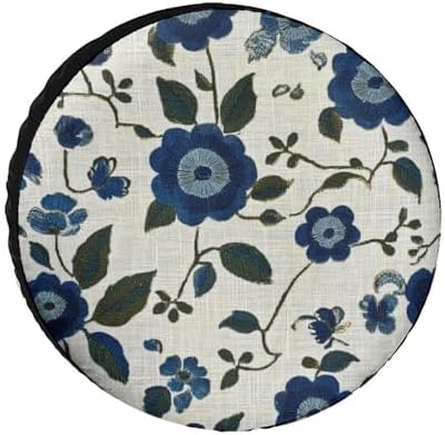 Blue and Green Flowers Camper Spare Tire Cover Spring Summer Wheel Protectors by HighonHi