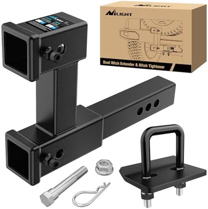 Nilight Dual Hitch Extender to 10", Rise Drop 7-1/2 inch w/Hitch Tightener by Nilight