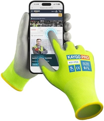 KAYGO Safety Work Gloves, PU Coated, 2-Finger Touchscreen by KAYGO