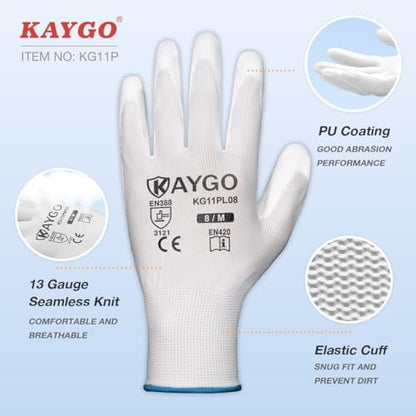 KAYGO Safety Work Gloves for Men Women, PU Coated Palm & Fingers - Image 2