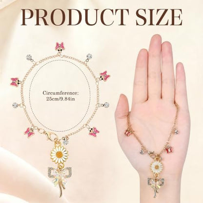 Daisy Pink Bow Tassel Car Charm, Rear View Mirror Pendant - Image 2