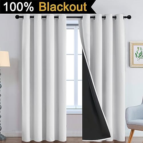 Yakamok Greyish White 100% Blackout Curtains 96 Inches Long, 2 Thick Layers - Image 2