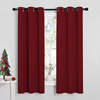 NICETOWN Christmas Window Curtains, 1 Pair, 34 by 63-in, Burgundy Red by NICETOWN