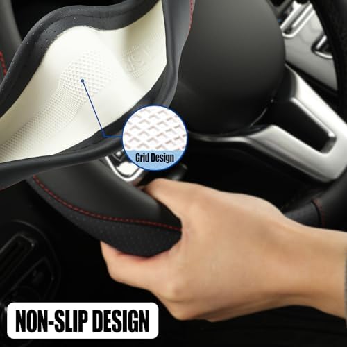 Black Microfiber Leather Steering Wheel Cover 14 inch - Image 4