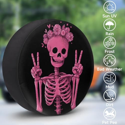 Pink Skull Fun Spare Tire Cover Dust-Proof Wheel Protector - Image 3