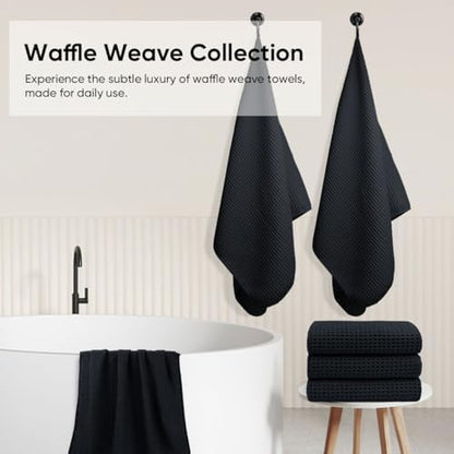 HOMEXCEL Black Waffle Bath Towels Set of 4 Pack, Waffle Towels - Image 5