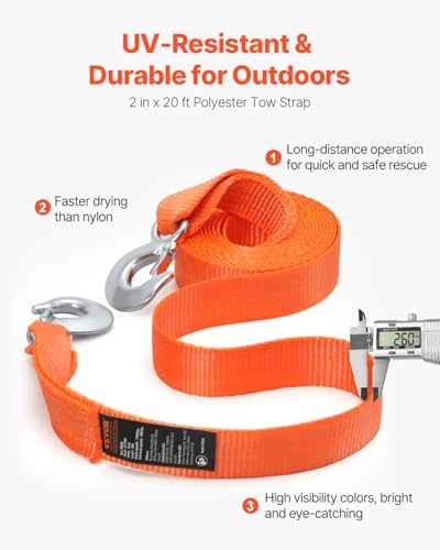 VEVOR ATV Tow Strap with Hooks, 2-inch x 20-Foot, 17000 lbs Capacity, Durable - Image 2