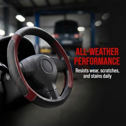14.5-15 Inch Leather Steering Wheel Cover, Non Slip - Image 4
