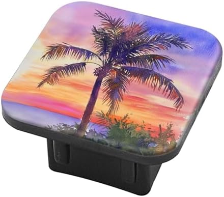 Hitch Cover Fits for 2-Inch Hitch, Watercolor Palm Tree at Sunset by The Sea by PATBIXES