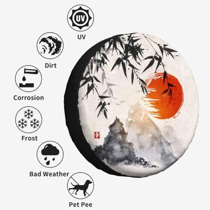 Ink Painting Spare Tire Cover Japanese Bamboo Tree Sunshine Mountains Wheel - Image 4