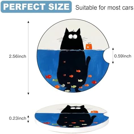 Ceramic Car Cup Holder Coasters Set of 2, 2.56 in Kitten Diving - Image 2