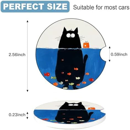 Ceramic Car Cup Holder Coasters Set of 2, 2.56 in Kitten Diving - Image 2