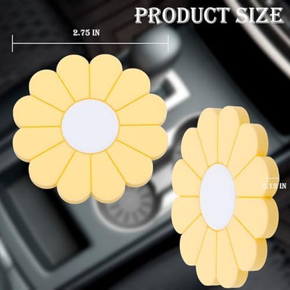 2-Pack Car Cup Holder Coaster Inserts, Daisy Shape, 2.75 Inch Non-Slip Silicone - Image 2