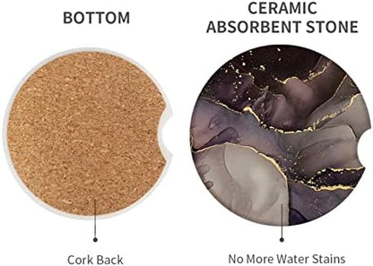 Britimes Car Coasters for Drinks, 2 Pack Ceramic Stone 2.56" Purple Gold - Image 2