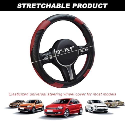 DXNQ Car Steering Wheel Cover, 15 Inch Carbon Fiber Leather Stitching Color - Image 2