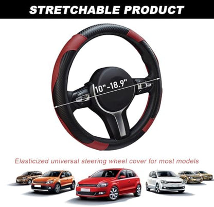 DXNQ Car Steering Wheel Cover, 15 Inch Carbon Fiber Leather Stitching Color - Image 2