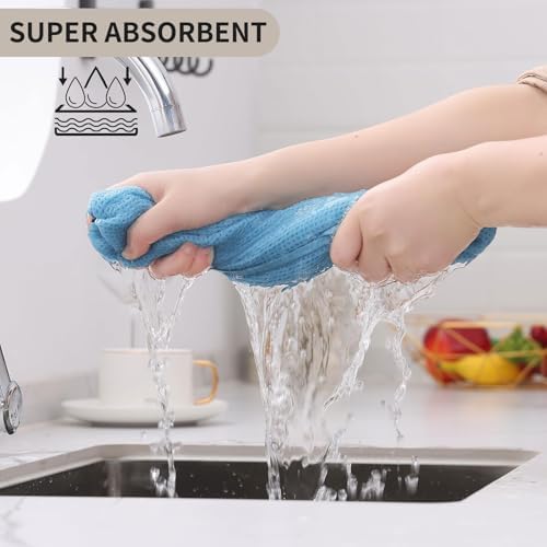 Kitinjoy 100% Cotton Waffle 4-Pack Kitchen Towels, Sky Blue - Image 3