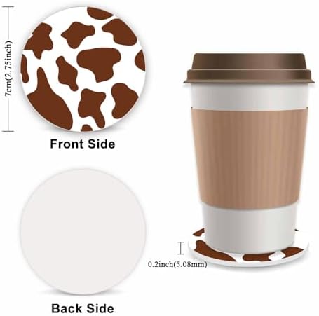 Brown Cow Print Fuzzy Steering Wheel Cover Universal-2PCS Car Coasters - Image 2