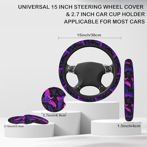 Purple Bat on Starry Sky Steering Wheel Cover - Image 2