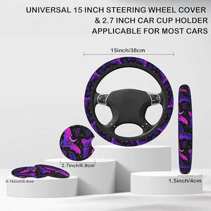 Purple Bat on Starry Sky Steering Wheel Cover - Image 2