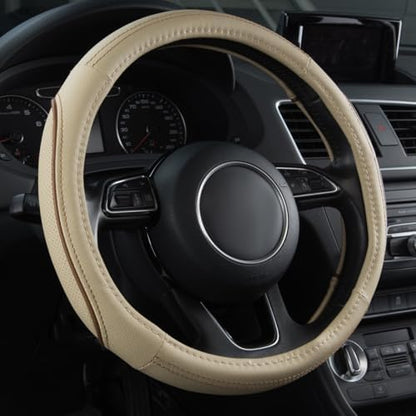 CAR PASS Line Rider Universal Fit Delux Leather Steering Wheel Cover, by CARPASS