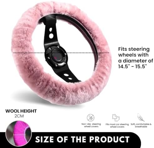 Andalus Brands Luxury Fluffy Car Steering Wheel Covers – Genuine Merino - Image 3