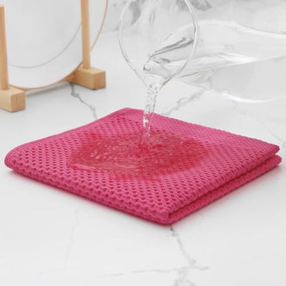 Kitinjoy 100% Cotton Waffle 8-Pack Kitchen Towels, Hot Pink - Image 3