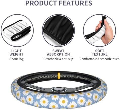 Daisy Flower Steering Wheel Cover Anti-Slip and Practical 14.5-15 Inch - Image 3