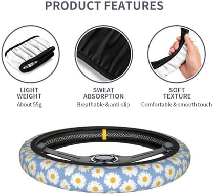 Daisy Flower Steering Wheel Cover Anti-Slip and Practical 14.5-15 Inch - Image 3