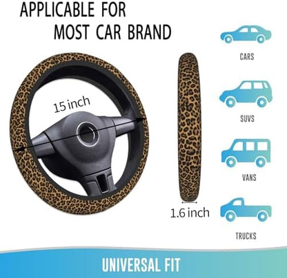 Elastic Steering Wheel Cover, 15 Inch Absorbing Sweat Brown Leopard - Image 4