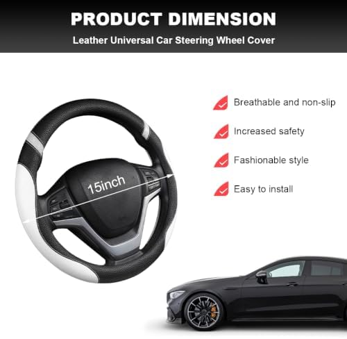 Car Steering Wheel Cover, 15 Inch Premium Leather Breathable Non-Slip Wheels - Image 2