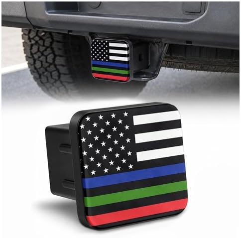 Hitch Cover Receiver Tube Hitch Plug, Thin Red Green Blue Line American Flag by Unknown