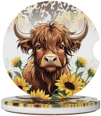 Highland Cow Car Cup Holder Coasters 2 Pack 2.63" by Unknown