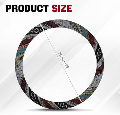 Boho Steering Wheel Cover, 14.5-15" Anti-Slip Flax - Image 2