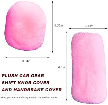 2PCS Fluffy Car Gear Shift Knob & Handbrake Cover, Comfortable Plush Shifter - Image 2