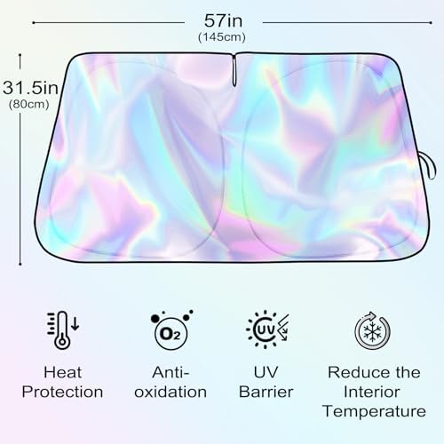 Iridescent Windshield Sun Shade, Reflective Car Sunshade, 57 x 31.5 in - Image 2