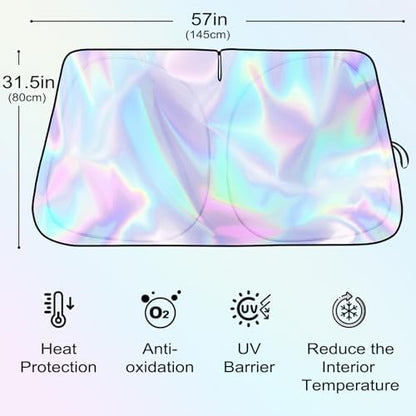 Iridescent Windshield Sun Shade, Reflective Car Sunshade, 57 x 31.5 in - Image 2