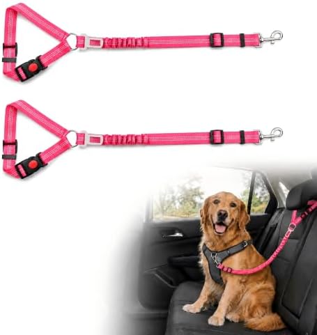 Dog Seat Belt for Car 2 Pack, 3-in-1 Adjustable-Length Bungee Tether by GTOGNLU