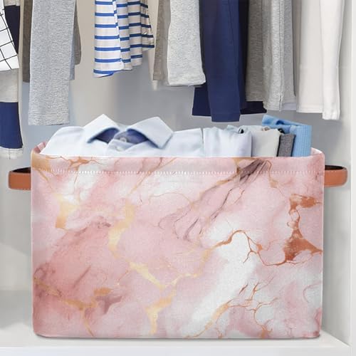 AUUXVA Storage Basket Rose Gold Marble Texture Storage Cube Box Durable Canvas - Image 5