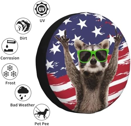 Raccoon Spare Tire Cover with American Flag Weatherproof Universal Wheel - Image 5